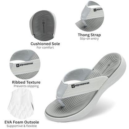 Alpine Swiss Katie Womens Flip Flops | Comfortable Outdoor Walking Thong Sandals | Flip Flops for Women Everyday Wear Anti-Slip Shock-Absorbing Sole Cushioned Footbed Water-Resistant Beach Shoe GRY 8