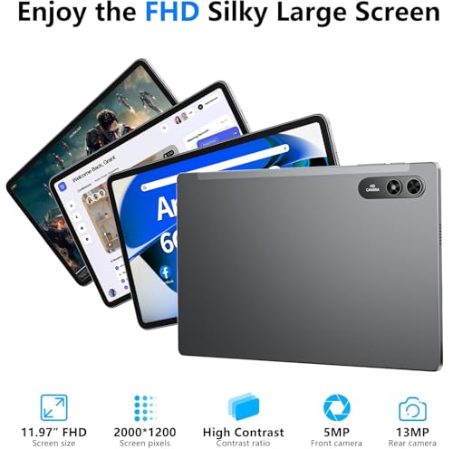 Android 13 Tablet 10.51 inch with 6GB RAM 128GB ROM, Octa-Core 2.0Ghz Processor, 1920 * 1200 FHD IPS Touch Screen, 5+13MP Dual Camera, 6200mAh Battery, 5G WiFi, Bluetooth 5.0 (Black)