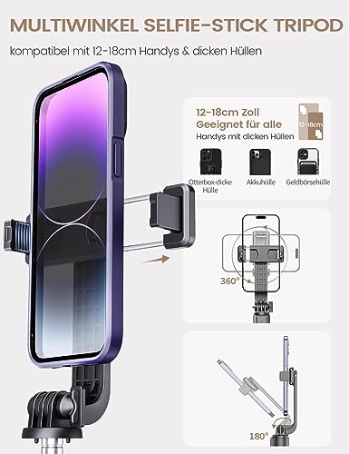 ANXRE Extendable Selfie Stick with Wireless Remote | Compact Portable for Travel, 41.7" Selfie Stick Compatible with iPhone Samsung Android Smartphones