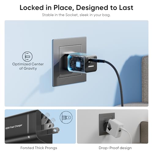 USB C Charger Block, PDMAX 65W, ETL Listed, PPS, Foldable, 6ft Cable