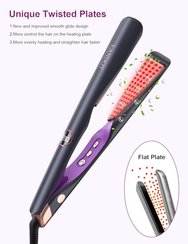 LANDOT Hair Straightener and Curler 2 in 1, Twist Flat Iron 1" Dual Voltage