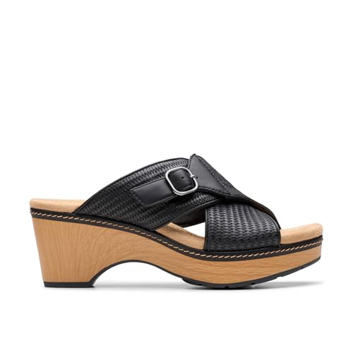 Clarks Collection Women's Seannah Nora Wedge Sandal, Black Interest Synthetic, 8 Medium US