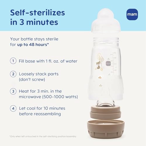 MAM 5oz Easy Start Anti-Colic+ Vented Baby Bottle, 0+ Months, 4 Pack, Boy
