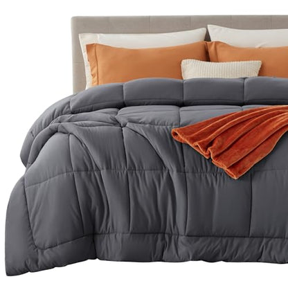 Bedsure Comforter Duvet Insert King - Quilted All Season Grey, 90x102
