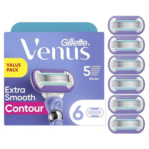 Gillette Venus Extra Smooth Contour Women’s Razor Blades, 5-Bladed Razor Refills, 1 Pack (Count of 6)