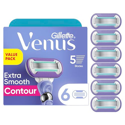 Gillette Venus Extra Smooth Contour Women’s Razor Blades, 5-Bladed Razor Refills, 1 Pack (Count of 6)