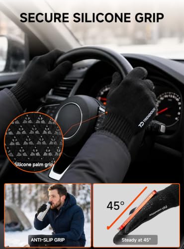 TRENDOUX Winter Gloves for Men Women - Unisex Knit Touch Screen, Thermal Warm Lining - Black-L