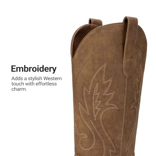DREAM PAIRS Women's Cowboy Cowgirl Western Boots,All Brown,8