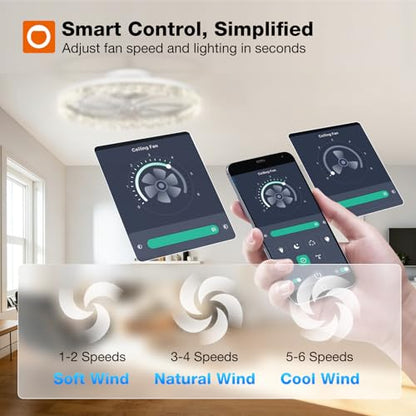 addlon 20'' Low Profile Ceiling Fans with Lights and Remote, APP, White