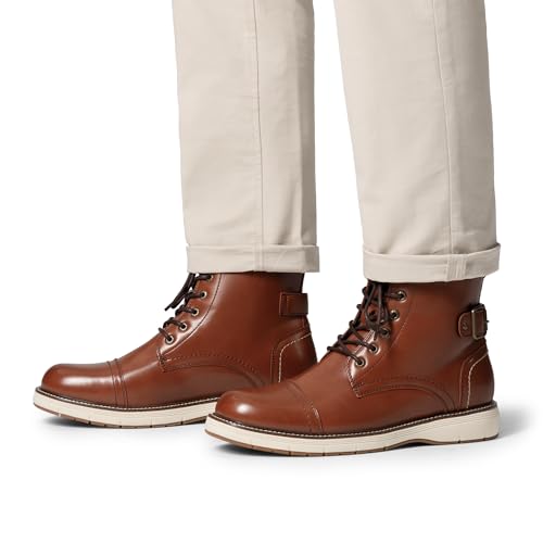 Bruno Marc Men's Motorcycle Combat Dress Boots,Brown,10