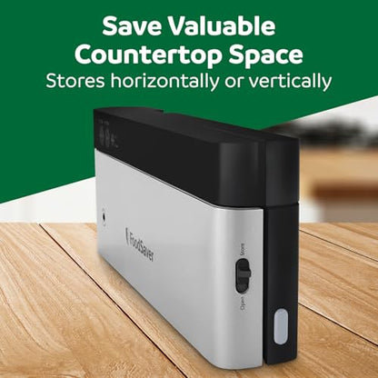FoodSaver PowerVac Compact Vacuum Sealer Machine w/ Vertical Storage | 5 Airtight Vacuum Seal Bags & 1 Roll | VS0150 | Stainless Steel / Black