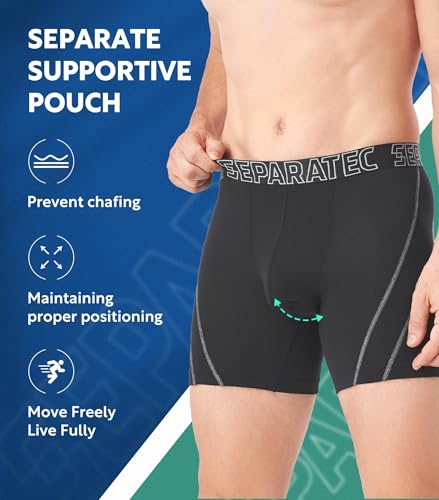 Separatec Dual Pouch Underwear for Men Moisture Wicking Breathable and Soft Men's Underwear Boxer Briefs with Fly 3 Pack
