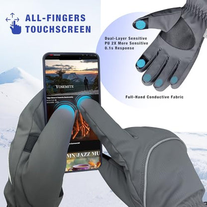 Origem Warm Waterproof Winter Gloves for Men Women, 3M Thinsulate Fleece | Polar Fleece Thermal Gloves with Reflective Touchscreen Design for Skiing, Running, Cycling, Hiking and Cold-Weather Driving