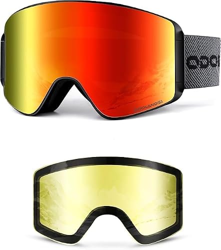 Odoland Ski Goggles Set with Detachable Lens for Men Women | UV Protection, Anti-Fog, Helmet Compatible Snow Goggles for Skiing Snowboarding