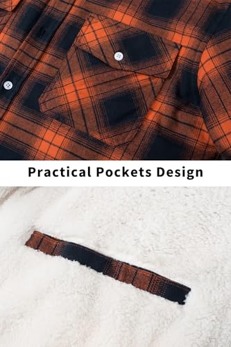 TACVASEN Flannel Shirt for Men Fleece Lined Coat Outdoor Sherpa Jacket Men Button Winter Coat Cotton Jacket for Men Casual Orange, XL