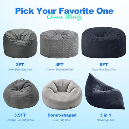 Hobestluk Adult Bean Bag Chair 3 in 1 Convertible Large Bean Bag Sofa