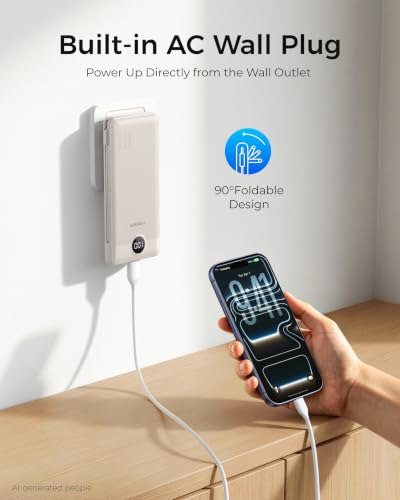 VEGER Portable Charger with Built in Cables&Wall Plug, 10000mAh Power Bank | Ultra Slim USB C Battery Pack 5 Outputs 2 Inputs, LED Display, Flight-Safe Travel Powerbank Compatible with iPhone 18/Samsung
