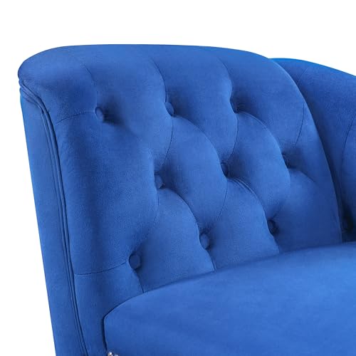 Merax 58'' Velvet Chaise Lounge, Button Tufted Right Arm Facing Lounge Chair with Nailhead Trim & Solid Wood Legs, Sleeper Lounge Sofa for Living Room, Bedroom, Office (Blue)