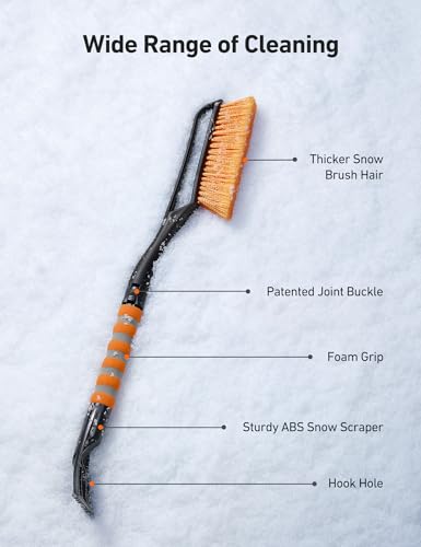 AstroAI 27" Snow Brush & Ice Scraper for Car Windshield Snow Remove, 2 Pack | Orange, Durable Heavy Duty Bristles, Scratch-Free, Detachable, Foam Grip, Winter Accessory for Car, SUV, Truck, Storage Bag