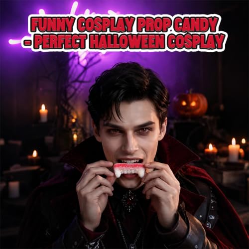 AMOS Sour Gummy Fangs, 240g Sour Sand Vampire Teeth Gummy Candy, Individually Wrapped Halloween Treats for Kids & Parties Approx 32 Pieces