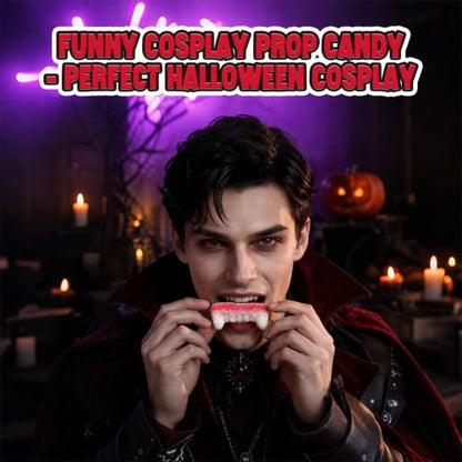 AMOS Sour Gummy Fangs, 240g Sour Sand Vampire Teeth Gummy Candy, Individually Wrapped Halloween Treats for Kids & Parties Approx 32 Pieces