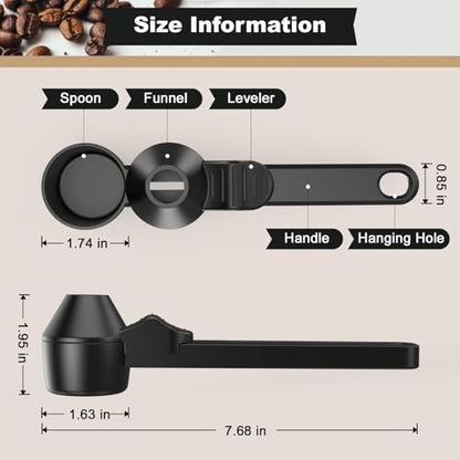 2 PCS Coffee Scoops with Funnel for Ground Coffee, 2 Tbsp Coffee Measuring Spoon with Handy Long Handle for Reusable K-Cup, Protein Powder, Tea(Black)