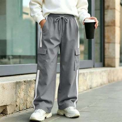 Boys Cargo Pants Elastic Waist Wide Leg Casual Pants with Pockets Gray