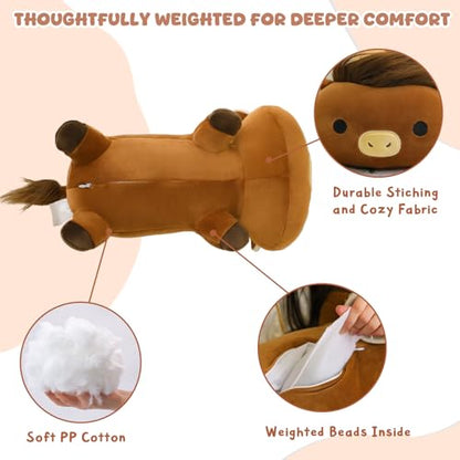 SQEQE Weighted Highland Cow Stuffed Animals, Weighted Highland Cow Plush, Cute Plushies Toy Gift for Kids Adults (9.8 Inch, 0.8 Lbs)