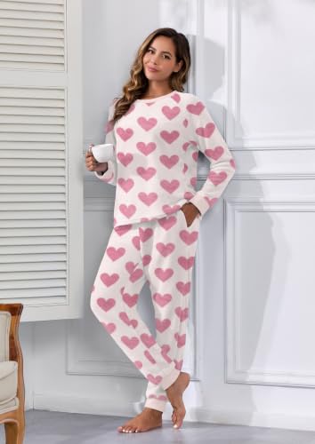 PrinStory Flannel Pjs for Women Soft Fleece Night Wear for Winter