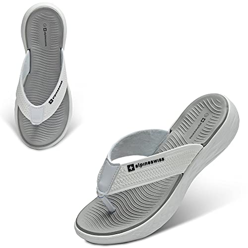 Alpine Swiss Katie Womens Flip Flops | Comfortable Outdoor Walking Thong Sandals | Flip Flops for Women Everyday Wear Anti-Slip Shock-Absorbing Sole Cushioned Footbed Water-Resistant Beach Shoe GRY 8