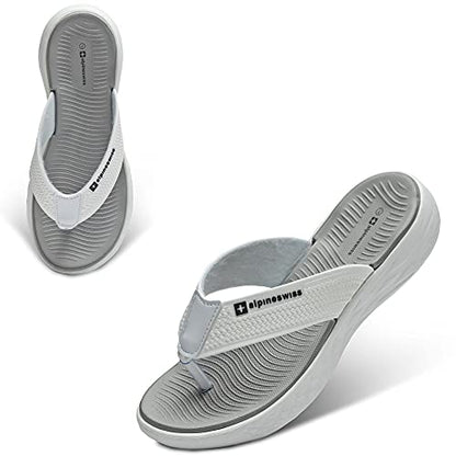 Alpine Swiss Katie Womens Flip Flops | Comfortable Outdoor Walking Thong Sandals | Flip Flops for Women Everyday Wear Anti-Slip Shock-Absorbing Sole Cushioned Footbed Water-Resistant Beach Shoe GRY 8