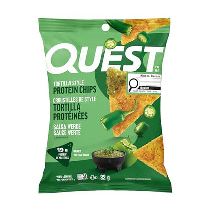Quest Nutrition Salsa Verde Flavoured Tortilla Style Protein Chips, High Protein, Gluten Free, 8ct