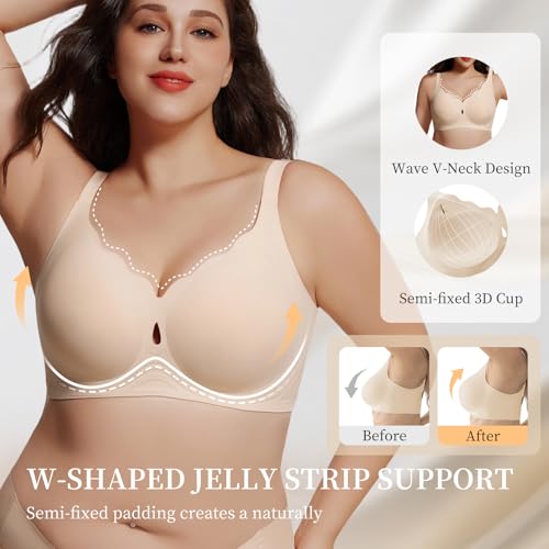 UIMERO Jelly Wireless Bra for Women Wave Neck Seamless Comfortable Gel Bras | No Underwire Comfortable Bra, Everyday Sleeping T-Shirt Bra, Criss-Cross Back, Semi-fixed Cups, Seamless & Invisible