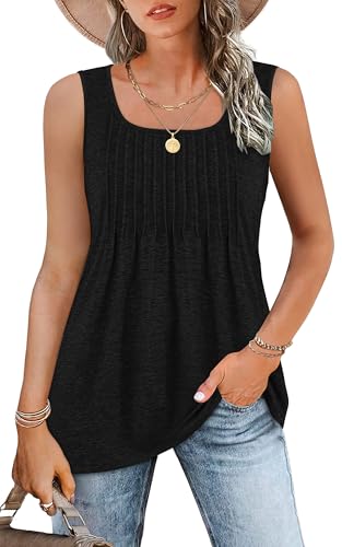 WNEEDU Womens Sleeveless Tank Top Summer Blouse Black M