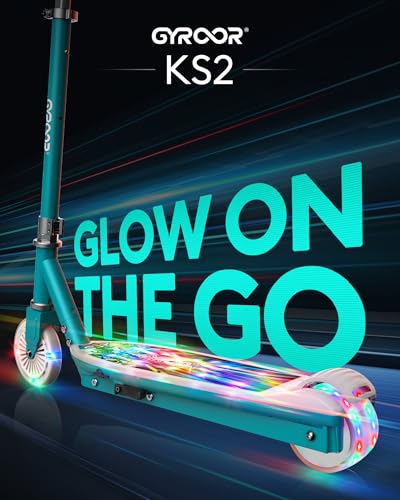 Gyroor Electric Scooter for Kids Ages 6-12, E Scooter with 8km/h Safe Speed, 110LBS Load, Adjustable Handlebar & LED Lights, Gravity Sensing, Ideal for Boys Girls Gift Cyan
