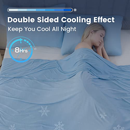 Syalife Cooling Blanket King Size for Hot Sleepers and Flashes, Ultra Thin Lightweight Summer Blankets with Q-Max 0.5 Arc-Chill Fiber, Double Sided (Blue, 108"x 90")