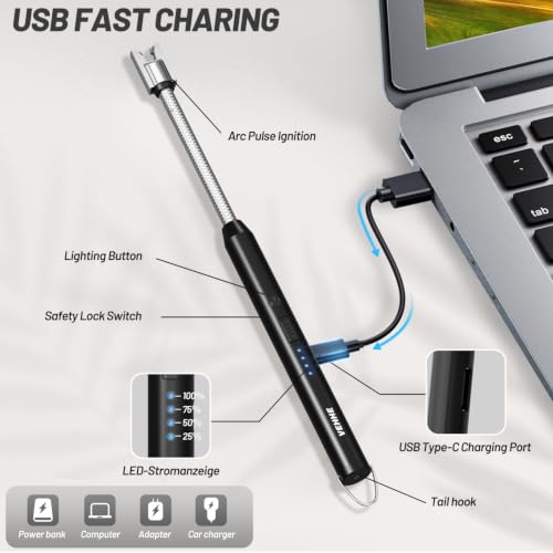 VEHHE Electric Lighter, USB-C Rechargeable, 360° Flexible Neck