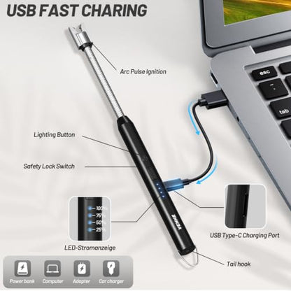 VEHHE Electric Lighter, USB-C Rechargeable, 360° Flexible Neck