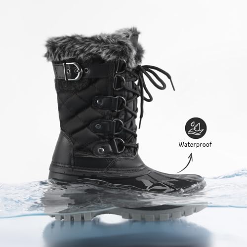 DREAM PAIRS Kids Waterproof Winter Snow Boots,Black,1 Little Kid