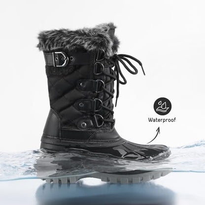 DREAM PAIRS Kids Waterproof Winter Snow Boots,Black,1 Little Kid