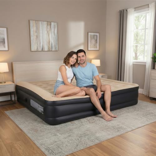 Queen Air Mattress w/Built-in-Pump, 18.5" High Raised Air Mattress | CloudCoil Inflatable Air Bed with Storage Bag, Flocked Top Blow Up Mattress for Home Guest Use, Portable Bed Camping Mattress