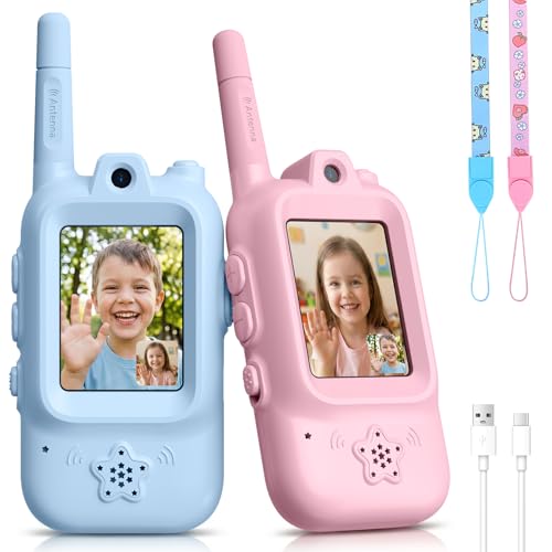 AQLL Kids Video Walkie Talkies, 2 Pack Rechargeable Long Range Walkie Talkies for Kids, Two-Way Radios with Voice Changer, Indoor Outdoor Toys,Children's Day Birthday Gifts for Boys & Girls Ages 3–12