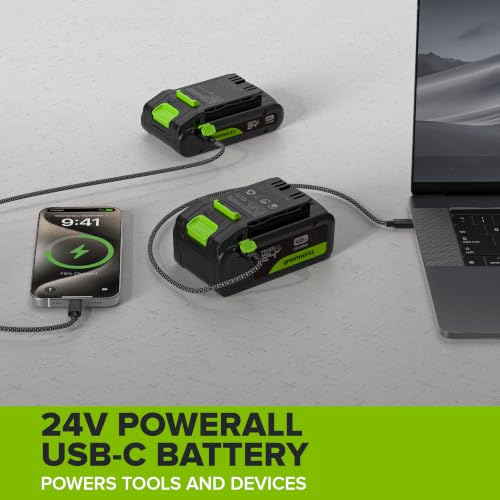 Greenworks 24V Cordless Brushless Combo 400 in-lbs Drill/Driver +1950 in-lbs Impact Driver +6.5" Circular Saw +200LM Flashlight, 2.0Ah + 4.0Ah Batteries (24,000mAh Power Bank) and 65W USB-C Charger