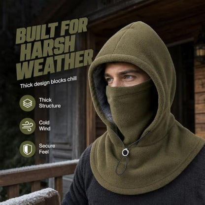3 in 1 Winter Balaclava Ski Mask Fleece Double Layer Face Cover Hat | Men Women Winter Windproof Warm Hooded Hat, Face Ear, Neck Cover, Adjustable Designed for Skiing, Snowboarding, Outdoor