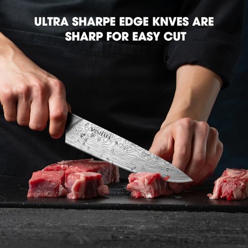 MOSFiATA Kitchen Knife Set, 12 Pcs Japanese Stainless Steel Knife Sets for Kitchen with Oxford Cloth Storage Bag with Knife Sharpening Rod, Dishwasher Safe, for Outdoor