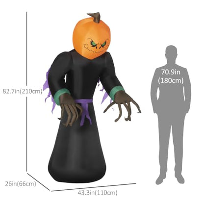 HOMCOM 7ft Inflatable Halloween Decoration Pumpkin Reaper Blow-Up Outdoor