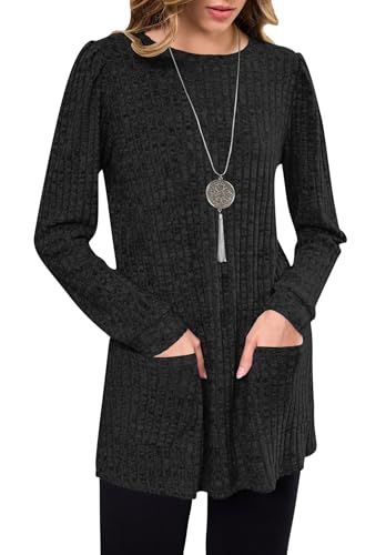 WNEEDU Long Sleeve Shirts for Women Tunic Tops Sweaters Dress with Pockets