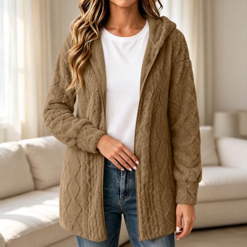 Generic Women Fleece Jackets Warm Fuzzy Sherpa Cardigan Sweater with Hood