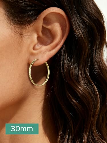 ChicSilver 14k Gold Plated Hoop Earrings for Women, 14k Gold Plated 925 Silver Hoop Earrings, Lightweight Diamond-cut Endless Huggie Earrings 30MM
