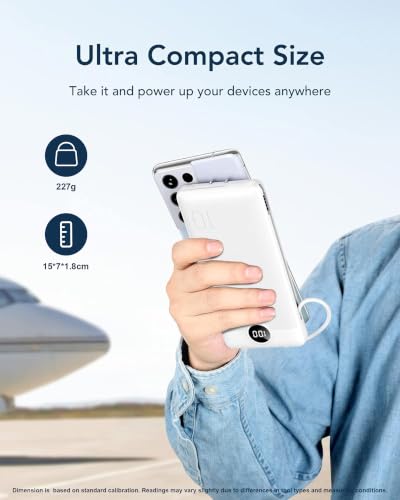 VEGER Portable Charger with Built-in Cables & AC Plug, 10000mAh Power Bank